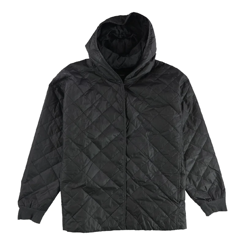 Eileen Fisher Womens Hooded Quilted Jacket, Black, Medium