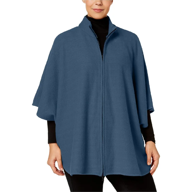 Anne Klein Womens Zip Front Cape Jacket, Blue, 3X