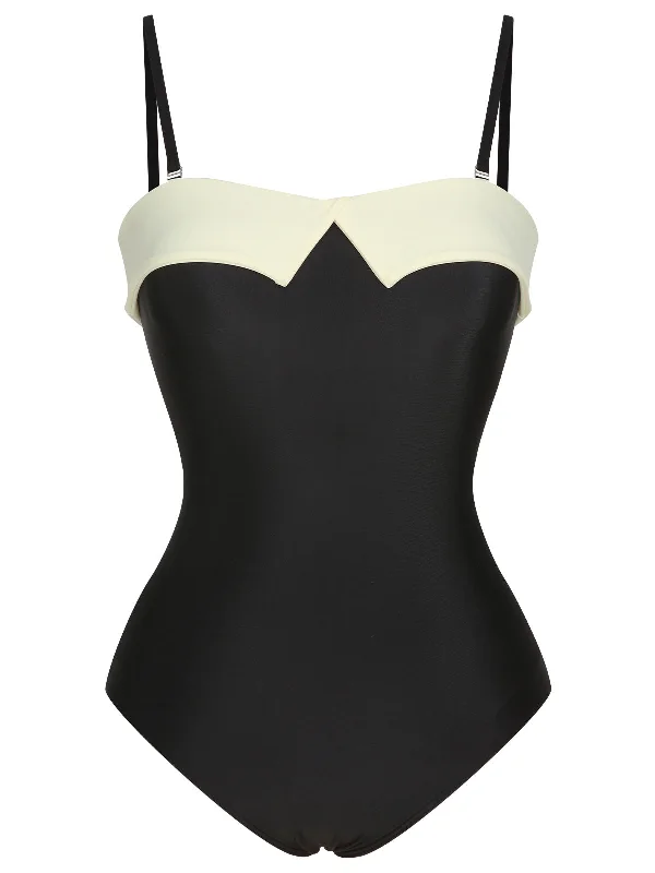 Black White 1950s Solid Bandeau Swimsuit