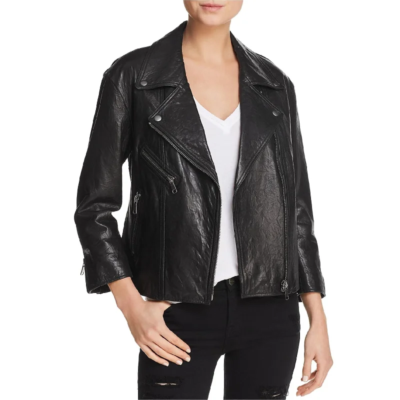 Joie Womens Viva La Femme Leather Jacket, Black, Small