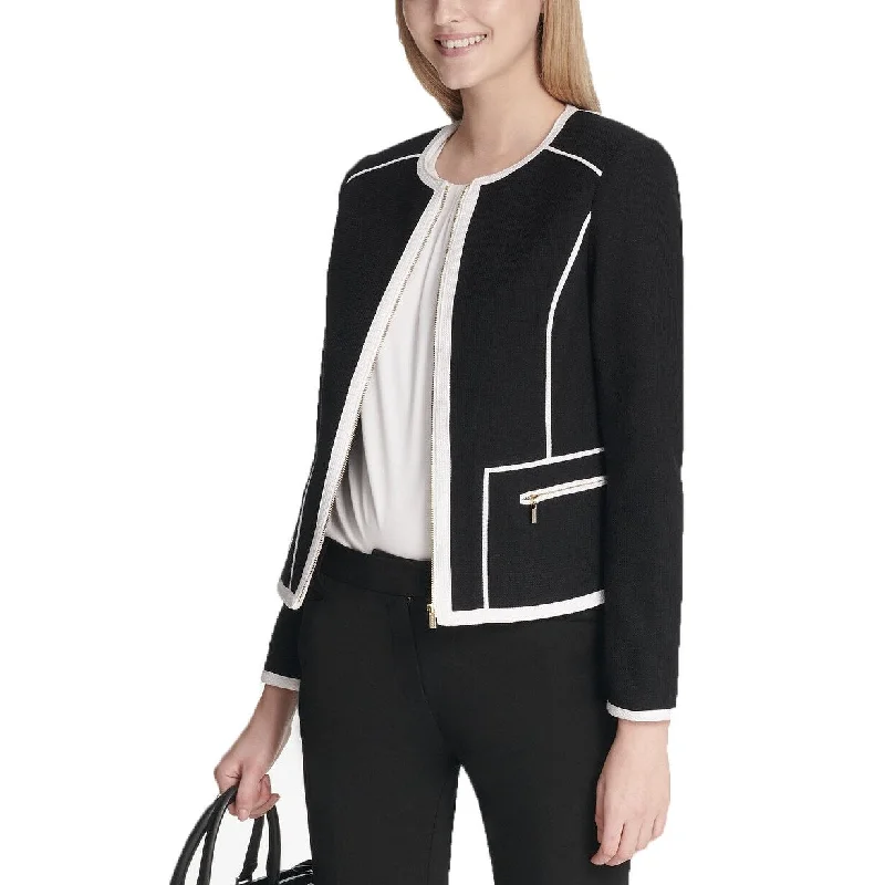 Calvin Klein Women's Piped-Trim Jacket Black Size 8