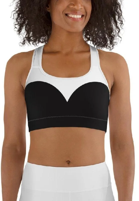 Charcoal Black & White Heart Shaped Sports Bra