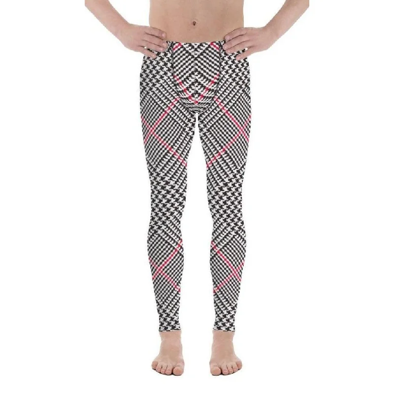 Red Houndstooth Plaid Men's Leggings