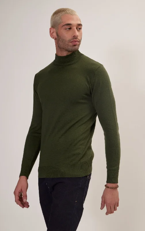 Mock Neck Relaxed Sweater- Khaki