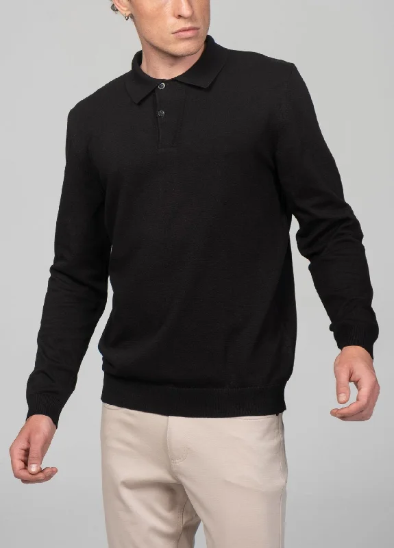 Two Button Down Polo Sweater  - Black