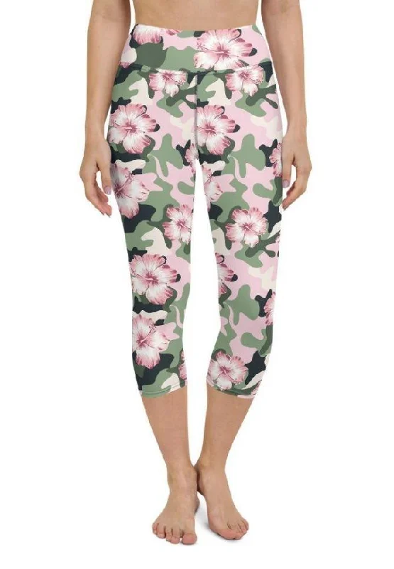 Pink Flower Camo Yoga Capris