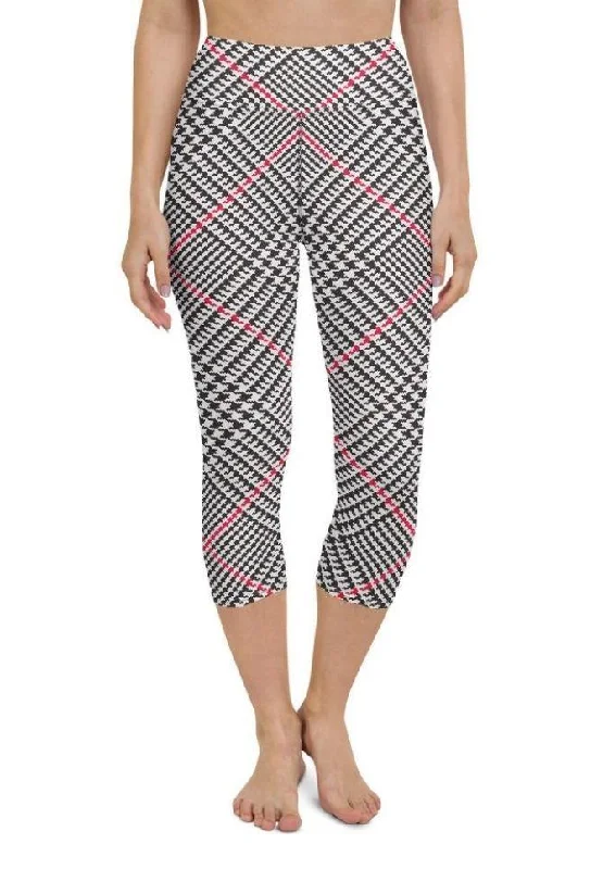 Red Houndstooth Plaid Yoga Capris