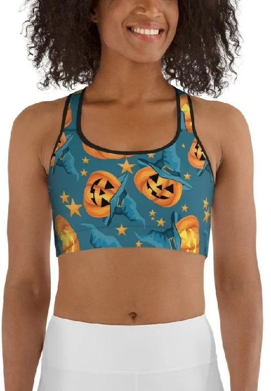 Halloween Pumpkin Sports Bra