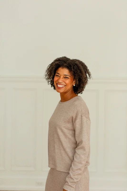 'Charlie' Drop Shoulder Knit Top in Heathered Taupe FINAL SALE