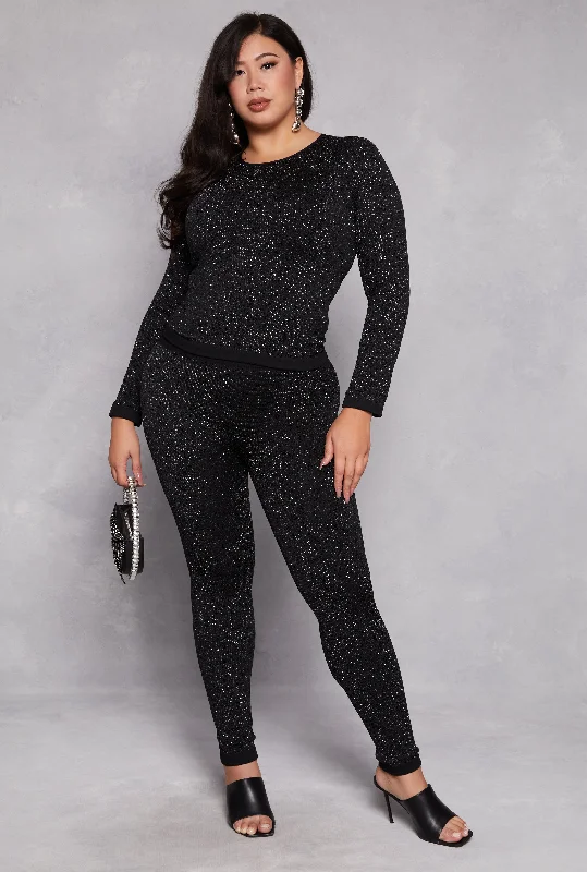 Plus Size Lurex Seamless High Waisted Leggings