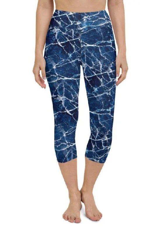 Navy Blue Marble Yoga Capris