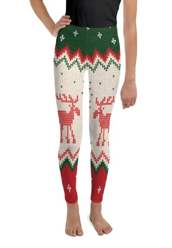 Knitted Print Ugly Christmas Youth Leggings