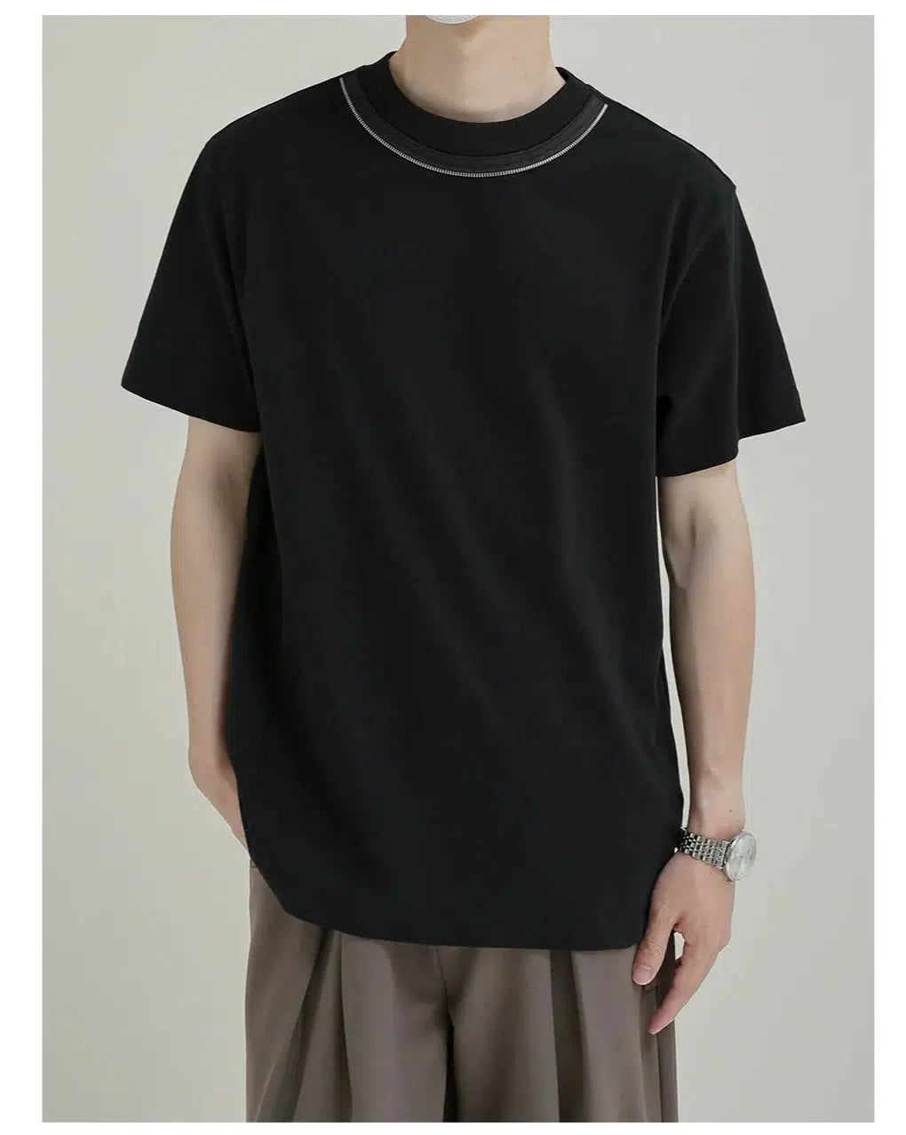 Fitted Collar Zipper Design T-shirt