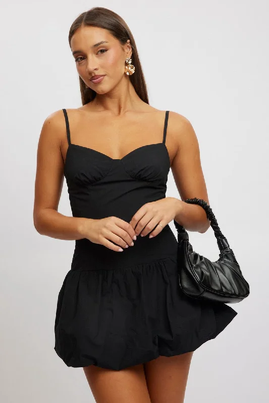 Black Bubble Dress Mini Strappy