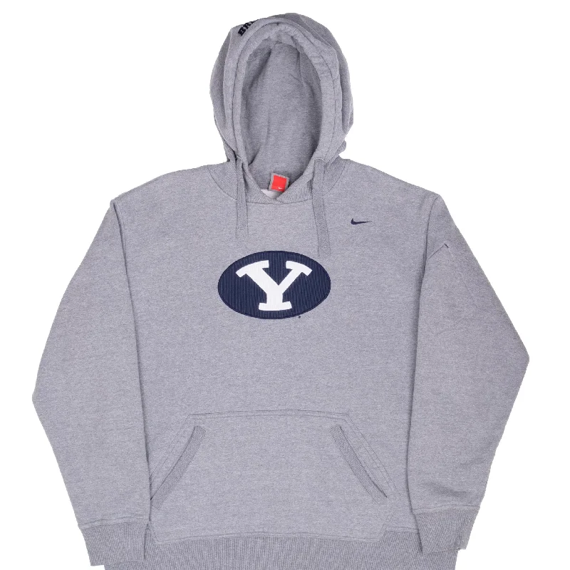 VINTAGE NIKE NCAA BYU BRIGHAM YOUNG GREY HOODIE SWEATSHIRT 2000S XL