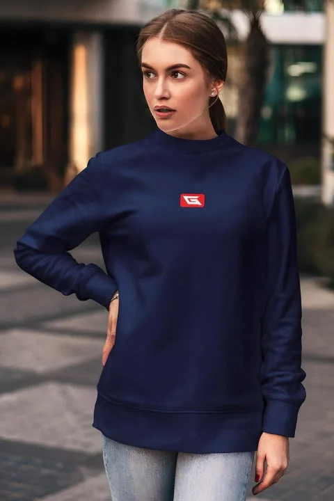 Designer Sweatshirts for Women Gymate Red logo Navy [Ctr]