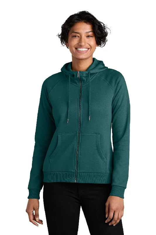 Allmade Womens CVC Fleece Full Zip Hooded Sweatshirt Hoodie w/ Pockets - Deep Sea Green - NEW